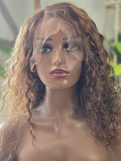 CARLOTA-Perruque Ondulée 18" couleur blond/chocolat