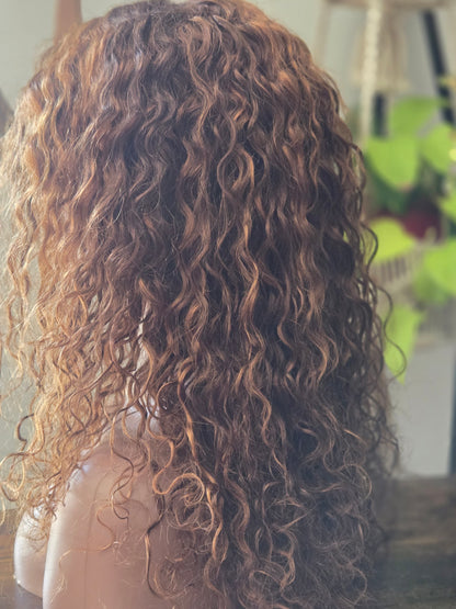 CARLOTA-Perruque Ondulée 18" couleur blond/chocolat