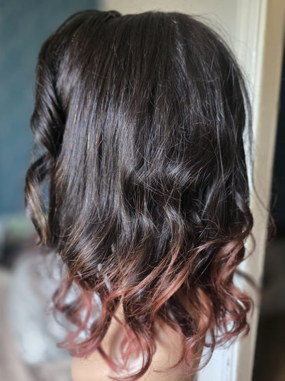 Perruque Glueless 16” – Carré bouclé ombré cuivré