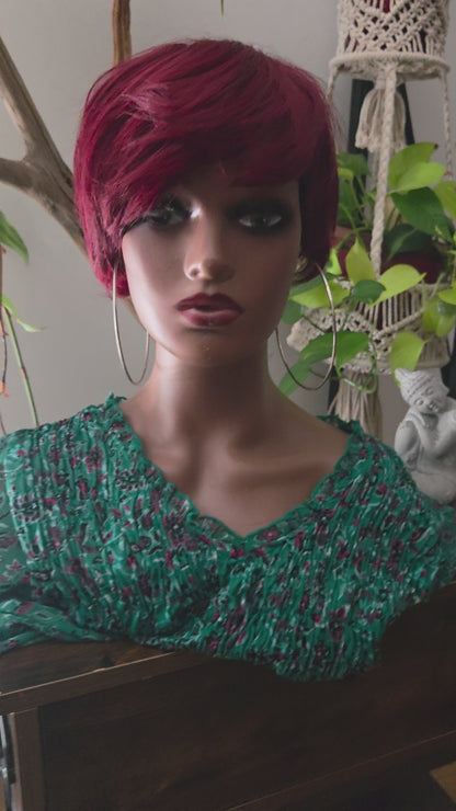 CANELLE-Perruque Pixie Rouge Framboise – 100% Cheveux Humains