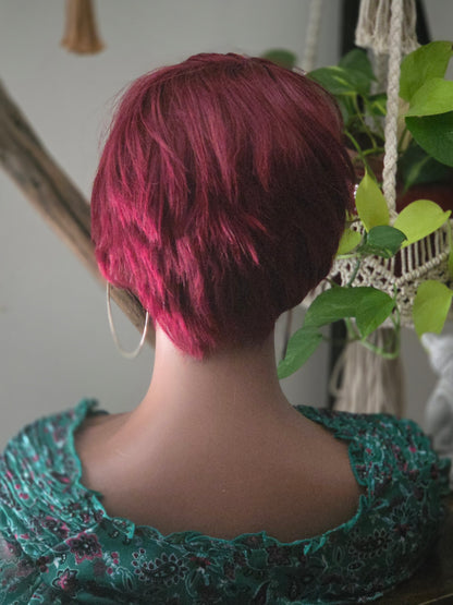 CANELLE-Perruque Pixie Rouge Framboise – 100% Cheveux Humains