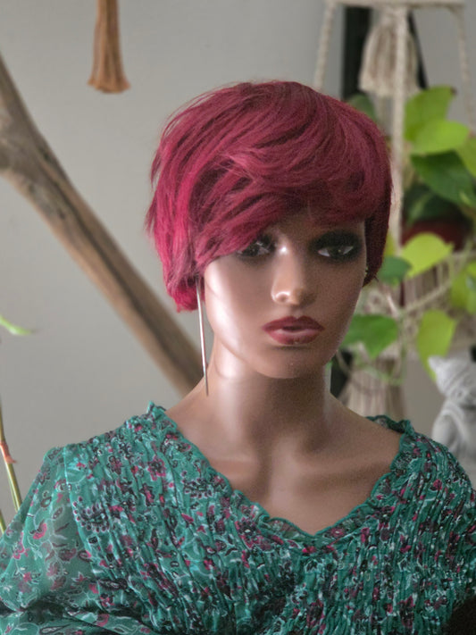 CANELLE-Perruque Pixie Rouge Framboise – 100% Cheveux Humains